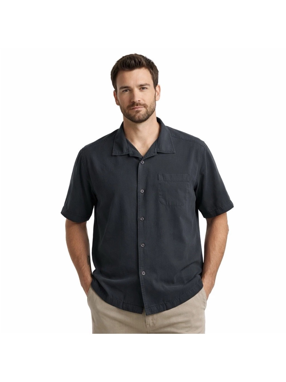 Tommy Bahama Silk Button Up Shirt Mens Medium Muted Black Short Sleeve Resort